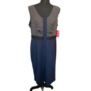 Rafaella Black and Blue Midi Sheath Dress with Sleeveless Design and V-Neckline